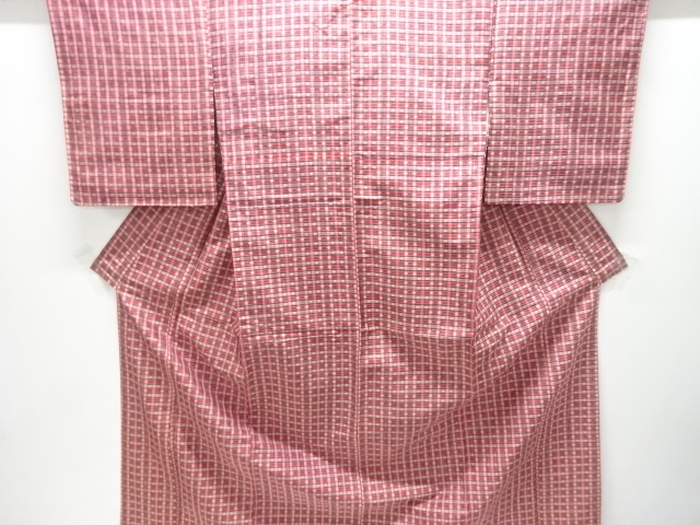 アンティーク　横段に菱模様織り出し手織り紬着物